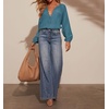 image:imageRVivimos Fall Summer Tops for Women Long Sleeve Button Up Henley V Neck Casual Loose Dressy BlousesBlue