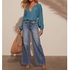 image:imageRVivimos Fall Summer Tops for Women Long Sleeve Button Up Henley V Neck Casual Loose Dressy BlousesBlue