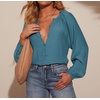 image:imageRVivimos Fall Summer Tops for Women Long Sleeve Button Up Henley V Neck Casual Loose Dressy BlousesBlue