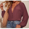 image:imageRVivimos Fall Summer Tops for Women Long Sleeve Button Up Henley V Neck Casual Loose Dressy BlousesPlum