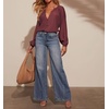 image:imageRVivimos Fall Summer Tops for Women Long Sleeve Button Up Henley V Neck Casual Loose Dressy BlousesPlum
