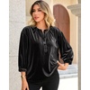 image:imageRVivimos Fall Tops for Women 2026 Velvet 34 Sleeve Henley Button Up Loose Casual Blouses ShirtsBlack