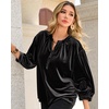 image:imageRVivimos Fall Tops for Women 2026 Velvet 34 Sleeve Henley Button Up Loose Casual Blouses ShirtsBlack