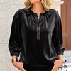 image:imageRVivimos Fall Tops for Women 2026 Velvet 34 Sleeve Henley Button Up Loose Casual Blouses ShirtsBlack