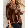 image:imageRVivimos Fall Tops for Women 2026 Velvet 34 Sleeve Henley Button Up Loose Casual Blouses ShirtsBrown