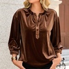 image:imageRVivimos Fall Tops for Women 2026 Velvet 34 Sleeve Henley Button Up Loose Casual Blouses ShirtsBrown