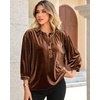 image:imageRVivimos Fall Tops for Women 2026 Velvet 34 Sleeve Henley Button Up Loose Casual Blouses ShirtsBrown