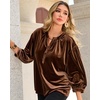 image:imageRVivimos Fall Tops for Women 2026 Velvet 34 Sleeve Henley Button Up Loose Casual Blouses ShirtsBrown