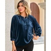 image:imageRVivimos Fall Tops for Women 2026 Velvet 34 Sleeve Henley Button Up Loose Casual Blouses ShirtsDark Blue