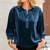 image:imageRVivimos Fall Tops for Women 2026 Velvet 34 Sleeve Henley Button Up Loose Casual Blouses ShirtsDark Blue