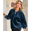image:imageRVivimos Fall Tops for Women 2026 Velvet 34 Sleeve Henley Button Up Loose Casual Blouses ShirtsDark Blue
