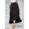 image:imageRVivimos Long Skirts for Women Summer Boho Smocked Strapless Dress Elastic High Waisted Layered Ruffle Hem Beach Midi SkirtBlack