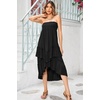 image:imageRVivimos Long Skirts for Women Summer Boho Smocked Strapless Dress Elastic High Waisted Layered Ruffle Hem Beach Midi SkirtBlack