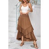 image:imageRVivimos Long Skirts for Women Summer Boho Smocked Strapless Dress Elastic High Waisted Layered Ruffle Hem Beach Midi SkirtBrown