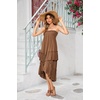 image:imageRVivimos Long Skirts for Women Summer Boho Smocked Strapless Dress Elastic High Waisted Layered Ruffle Hem Beach Midi SkirtBrown