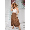 image:imageRVivimos Long Skirts for Women Summer Boho Smocked Strapless Dress Elastic High Waisted Layered Ruffle Hem Beach Midi SkirtBrown