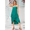 image:imageRVivimos Long Skirts for Women Summer Boho Smocked Strapless Dress Elastic High Waisted Layered Ruffle Hem Beach Midi SkirtDark Green