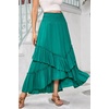 image:imageRVivimos Long Skirts for Women Summer Boho Smocked Strapless Dress Elastic High Waisted Layered Ruffle Hem Beach Midi SkirtDark Green