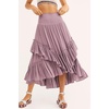 image:imageRVivimos Long Skirts for Women Summer Boho Smocked Strapless Dress Elastic High Waisted Layered Ruffle Hem Beach Midi SkirtDusty Purple