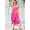 image:imageRVivimos Long Skirts for Women Summer Boho Smocked Strapless Dress Elastic High Waisted Layered Ruffle Hem Beach Midi SkirtHot Pink