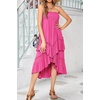 image:imageRVivimos Long Skirts for Women Summer Boho Smocked Strapless Dress Elastic High Waisted Layered Ruffle Hem Beach Midi SkirtHot Pink