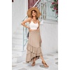 image:imageRVivimos Long Skirts for Women Summer Boho Smocked Strapless Dress Elastic High Waisted Layered Ruffle Hem Beach Midi SkirtKhaki