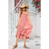 image:imageRVivimos Long Skirts for Women Summer Boho Smocked Strapless Dress Elastic High Waisted Layered Ruffle Hem Beach Midi SkirtPink