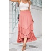 image:imageRVivimos Long Skirts for Women Summer Boho Smocked Strapless Dress Elastic High Waisted Layered Ruffle Hem Beach Midi SkirtPink