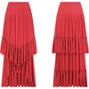image:imageRVivimos Long Skirts for Women Summer Boho Smocked Strapless Dress Elastic High Waisted Layered Ruffle Hem Beach Midi SkirtRed