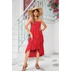 image:imageRVivimos Long Skirts for Women Summer Boho Smocked Strapless Dress Elastic High Waisted Layered Ruffle Hem Beach Midi SkirtRed