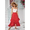 image:imageRVivimos Long Skirts for Women Summer Boho Smocked Strapless Dress Elastic High Waisted Layered Ruffle Hem Beach Midi SkirtRed