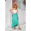 image:imageRVivimos Long Skirts for Women Summer Boho Smocked Strapless Dress Elastic High Waisted Layered Ruffle Hem Beach Midi SkirtTurquoise