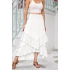 image:imageRVivimos Long Skirts for Women Summer Boho Smocked Strapless Dress Elastic High Waisted Layered Ruffle Hem Beach Midi SkirtWhite