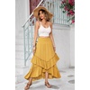 image:imageRVivimos Long Skirts for Women Summer Boho Smocked Strapless Dress Elastic High Waisted Layered Ruffle Hem Beach Midi SkirtYellow