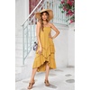 image:imageRVivimos Long Skirts for Women Summer Boho Smocked Strapless Dress Elastic High Waisted Layered Ruffle Hem Beach Midi SkirtYellow