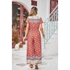 image:imageRVivimos One Piece Jumpsuits for Women Summer Boho Floral Print Short Sleeve V Neck Drawstring Waist Wide Leg Long RompersAurorared