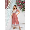 image:imageRVivimos One Piece Jumpsuits for Women Summer Boho Floral Print Short Sleeve V Neck Drawstring Waist Wide Leg Long RompersAurorared