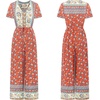 image:imageRVivimos One Piece Jumpsuits for Women Summer Boho Floral Print Short Sleeve V Neck Drawstring Waist Wide Leg Long RompersAurorared