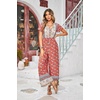 image:imageRVivimos One Piece Jumpsuits for Women Summer Boho Floral Print Short Sleeve V Neck Drawstring Waist Wide Leg Long RompersAurorared