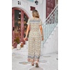 image:imageRVivimos One Piece Jumpsuits for Women Summer Boho Floral Print Short Sleeve V Neck Drawstring Waist Wide Leg Long RompersBeige