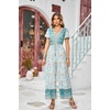 image:imageRVivimos One Piece Jumpsuits for Women Summer Boho Floral Print Short Sleeve V Neck Drawstring Waist Wide Leg Long RompersBlue Turquoise