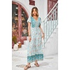 image:imageRVivimos One Piece Jumpsuits for Women Summer Boho Floral Print Short Sleeve V Neck Drawstring Waist Wide Leg Long RompersBlue Turquoise