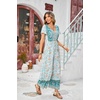 image:imageRVivimos One Piece Jumpsuits for Women Summer Boho Floral Print Short Sleeve V Neck Drawstring Waist Wide Leg Long RompersBlue Turquoise