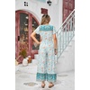 image:imageRVivimos One Piece Jumpsuits for Women Summer Boho Floral Print Short Sleeve V Neck Drawstring Waist Wide Leg Long RompersBlue Turquoise