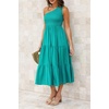 image:imageRVivimos One Shoulder Dresses for Women Summer Sleeveless Smocked Boho Casual Ruffle Tiered ALine Flowy Midi DressGreen
