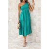 image:imageRVivimos One Shoulder Dresses for Women Summer Sleeveless Smocked Boho Casual Ruffle Tiered ALine Flowy Midi DressGreen