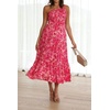 image:imageRVivimos One Shoulder Dresses for Women Summer Sleeveless Smocked Boho Casual Ruffle Tiered ALine Flowy Midi DressRedfloral