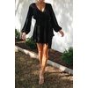 image:imageRVivimos Shirt Dresses for Women Balloon Long Sleeve Deep V Neck Casual Button Up Irregular Hem Mini Dress with BeltBlack