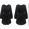image:imageRVivimos Shirt Dresses for Women Balloon Long Sleeve Deep V Neck Casual Button Up Irregular Hem Mini Dress with BeltBlack