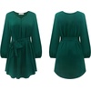image:imageRVivimos Shirt Dresses for Women Balloon Long Sleeve Deep V Neck Casual Button Up Irregular Hem Mini Dress with BeltDarkgreen